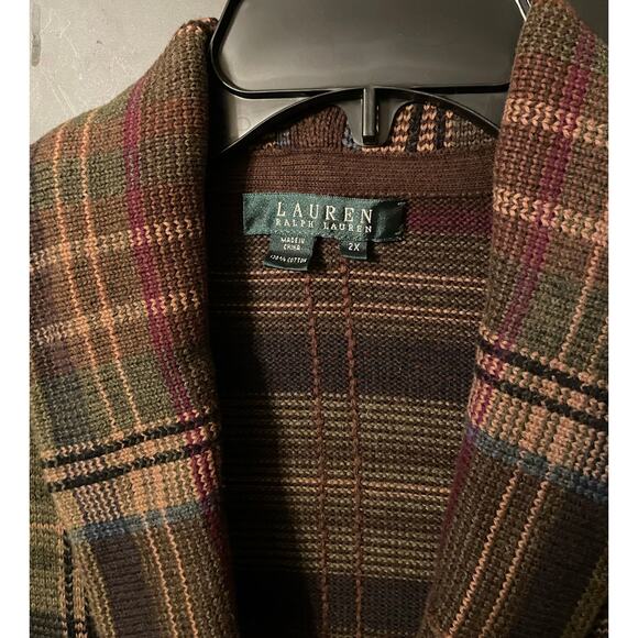Lauren Ralph Lauren Brown Plaid Cotton Vest 2X Toggle Button - Picture 6 of 6